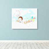 Toile Garçon assis dans un bateau en papier (Insitu (Plancher de Bois))