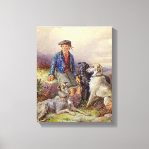 Toile Garçon écossais avec des chiens-loup dans un