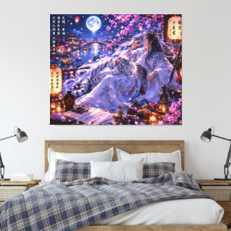Toile Gardien du Tigre Blanc au Clair de Lune – Fantaisi