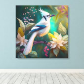 Toile Geai à ailes de sarcelle à touffe blanche oiseau d (Insitu (Plancher de Bois))