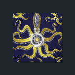 Toile Gears Steampunk Octopus Kraken<br><div class="desc">Le monstre de mer steampunk sous tentes sur cette belle toile étirée possède huit appendices dorés en fil de fer, un engrenage central en argent et plein de engrenages et boulons qui composent sa tête, ses yeux et ses ventouses. C'est une pieuvre robot / kraken, un monstre de machine métallique...</div>
