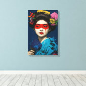 Toile Geisha avec masque rouge et coiffure culturelle mo (Insitu (Plancher de Bois))
