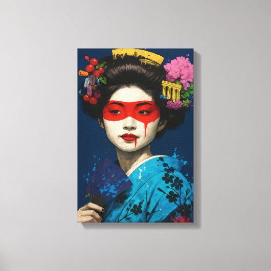 Toile Geisha avec masque rouge et coiffure culturelle mo (Recto)