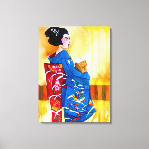 Toile Geisha japonais avec kimono bleu art original