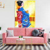 Toile Geisha japonais avec kimono bleu art original (Insitu(Salon))