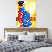 Toile Geisha japonais avec kimono bleu art original (Insitu(Chambre))
