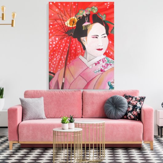 Toile Geisha japonais avec parapluie rouge art original (Insitu(Salon))