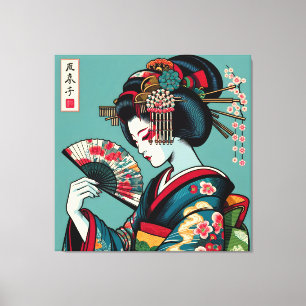 Toile Geisha Pensive avec ventilateur en Ukiyo-e Art
