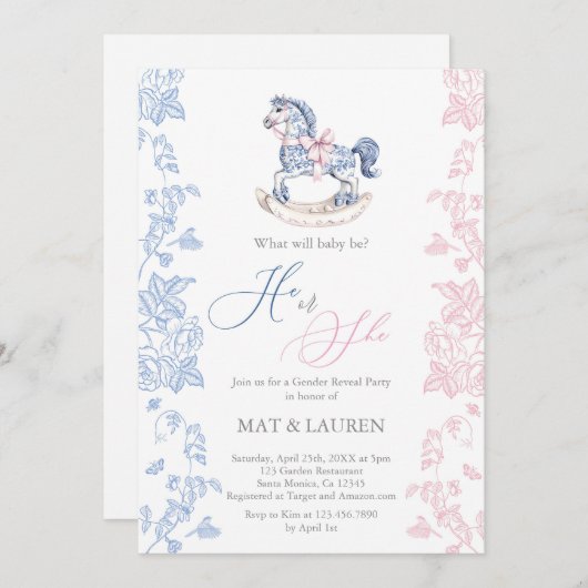 Toile Gender Reveal Invitation Kaart (Voorkant / Achterkant)