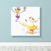 Toile Genie apportant une maison et des cadeaux d'une la (Insitu (Plancher de Bois))