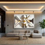 Toile Geometric Opulence<br><div class="desc">Work that exudes luxury with precise geometric shapes. White meets rich gold,  creating a stunning 3D effect. Inspired by Art Deco,  it brings timeless elegance to high-end interiors,  adding depth and a touch of royalty to modern decor.</div>