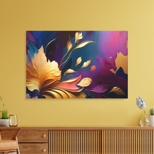 Toile Gilded Bloom – Abstract Floral Composition (Insitu(Salon))