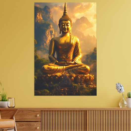 Toile Gilded Seated Buddha Under a Sunset Sky (Insitu(Salon))