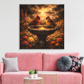 Toile Gilded Shadows: Cardinal Pair & Stone Fountain (Insitu(Salon))