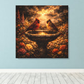 Toile Gilded Shadows: Cardinal Pair & Stone Fountain (Insitu (Plancher de Bois))