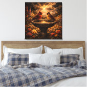 Toile Gilded Shadows: Cardinal Pair & Stone Fountain (Insitu(Chambre))