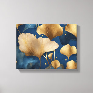 Toile Ginkgo bleu feuille or