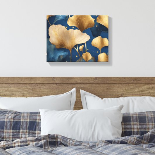 Toile Ginkgo bleu feuille or (Insitu(Chambre))