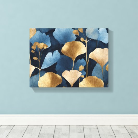 Toile Ginkgo bleu feuille or (Insitu (Plancher de Bois))