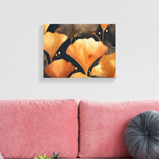 Toile Ginkgo feuille or orange noir (Insitu(Salon))