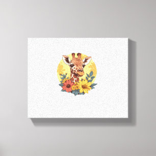 Toile Girafe avec tournesols et marguerites