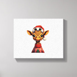 Toile Girafe de dessin animé mignon avec chapeau de Noël