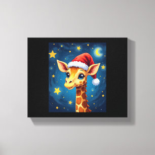 Toile Girafe de Noël Chapeau de Père Noël Nuit Étoilée V