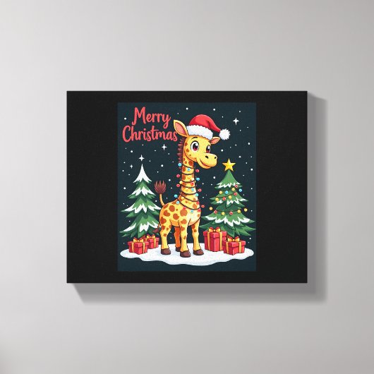 Toile Girafe Joyeux Noël Éclairage de l'arbre de Noël Pè (Recto)