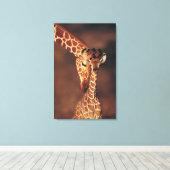 Toile Giraffe adulte avec veau (Giraffa camelopardalis) (Insitu (Plancher de Bois))