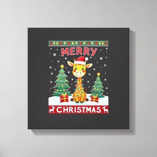 Toile Giraffe Ugly Christmas Sweaters Funny Santa Hat Li (Recto)