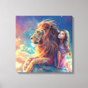 Toile Girl and Lion - Mur d'Art pour enfants, Lion majes