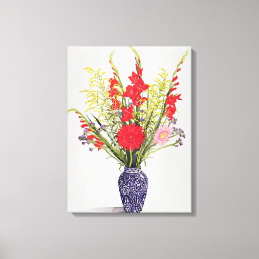 Toile Gladioli et Scabious dans un bleu (Recto)