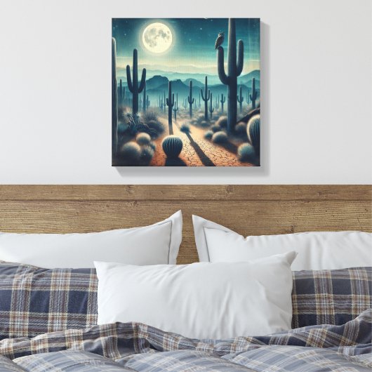 Toile Glowing Moonlit Desert with Cactus and Fireflies (Insitu(Chambre))