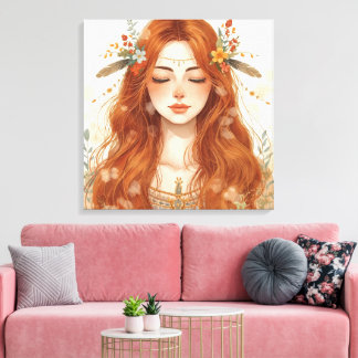 Toile Goddess of Nature –Bohemian Earth Spirit Woman Art