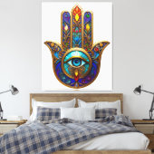 Toile Gold Colorful Hamsa Turquoise Sapphire Third Eye  (Insitu(Chambre))