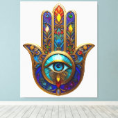 Toile Gold Colorful Hamsa Turquoise Sapphire Third Eye  (Insitu (Plancher de Bois))
