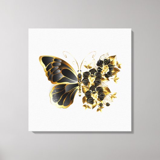 Toile Gold flower Butterfly with Black Orchid (Recto)