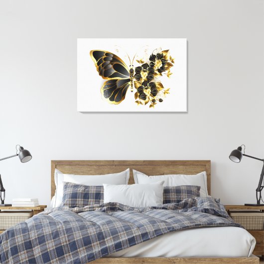 Toile Gold flower Butterfly with Black Orchid (Insitu(Chambre))