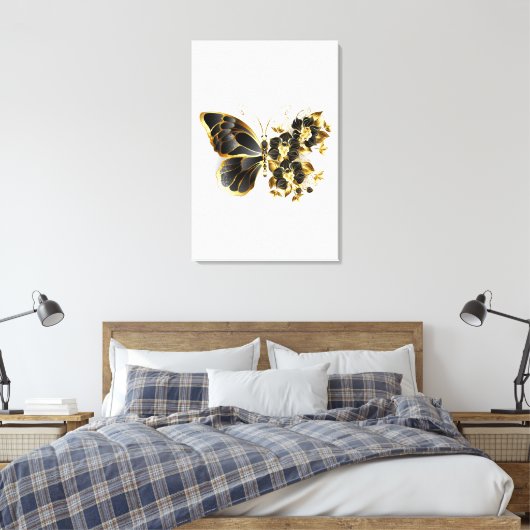 Toile Gold flower Butterfly with Black Orchid (Insitu(Chambre))
