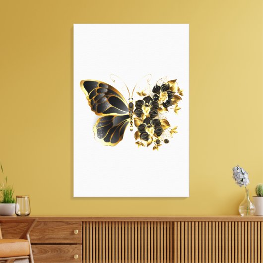Toile Gold flower Butterfly with Black Orchid (Insitu(Salon))