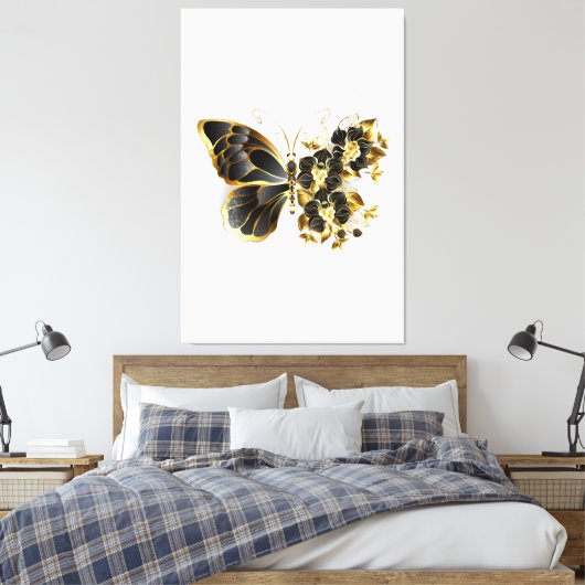 Toile Gold flower Butterfly with Black Orchid (Insitu(Chambre))