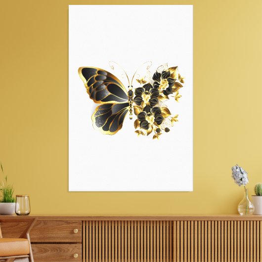 Toile Gold flower Butterfly with Black Orchid (Insitu(Salon))