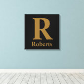 Toile Gold Initial/Prénom/Famille Sur Noir (Insitu (Plancher de Bois))