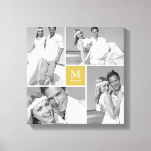 Toile Gold Modern Grid Monogramme Mariage 4 Photo Collag