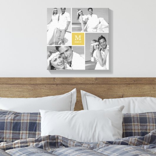 Toile Gold Modern Grid Monogramme Mariage 4 Photo Collag (Insitu(Chambre))