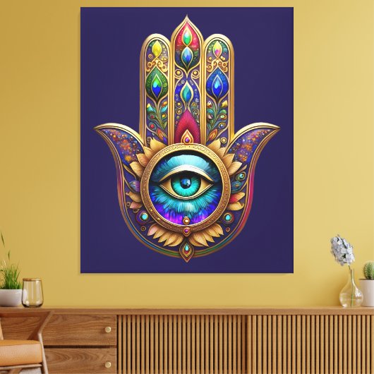 Toile Gold Peacock Colors Hamsa Green Sapphire Third Eye (Insitu(Salon))