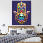 Toile Gold Peacock Colors Hamsa Green Sapphire Third Eye (Insitu(Chambre))