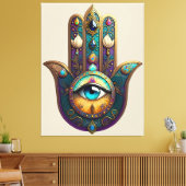 Toile Gold Violet Teal Hamsa w/ Turquoise Third Eye (Insitu(Salon))