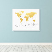 Toile Gold World Map Destination Signature de l'invité (Insitu (Plancher de Bois))