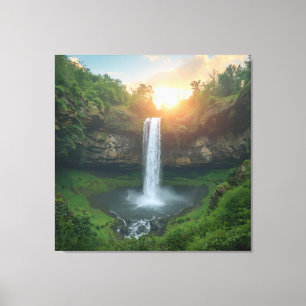 Toile Golden Falls at Dusk - Tranquille Nature Wall Art